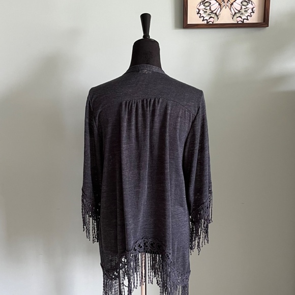 Eyeshadow Charcoal Gray Open Front Fringe Kimono L - Picture 3 of 10